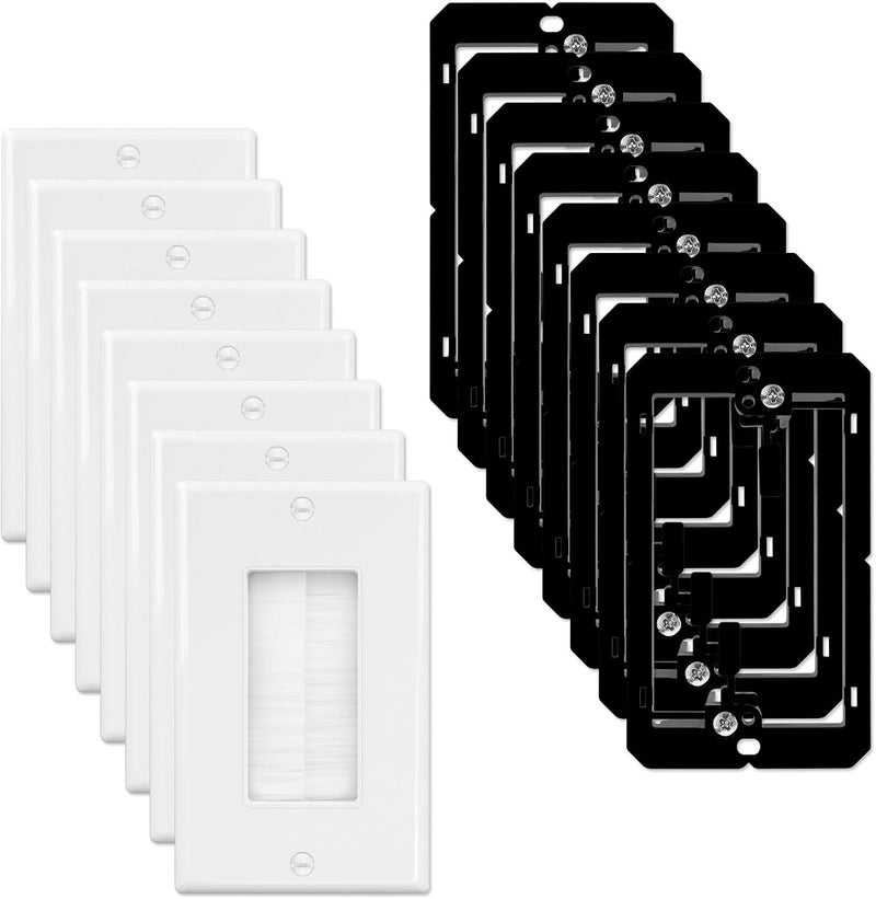 iwillink (8 Pack) Brush Wall Plate with Low Voltage Mounting Bracket, Cable Pass Through Insert for Wires, Single Gang Cable Access Strap, Wall Socket for HDTV, Home Theater Systems - Image 1